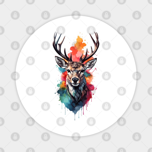 Colorful Watercolor White-Tailed Buck Deer Portrait Design Magnet by TF Brands